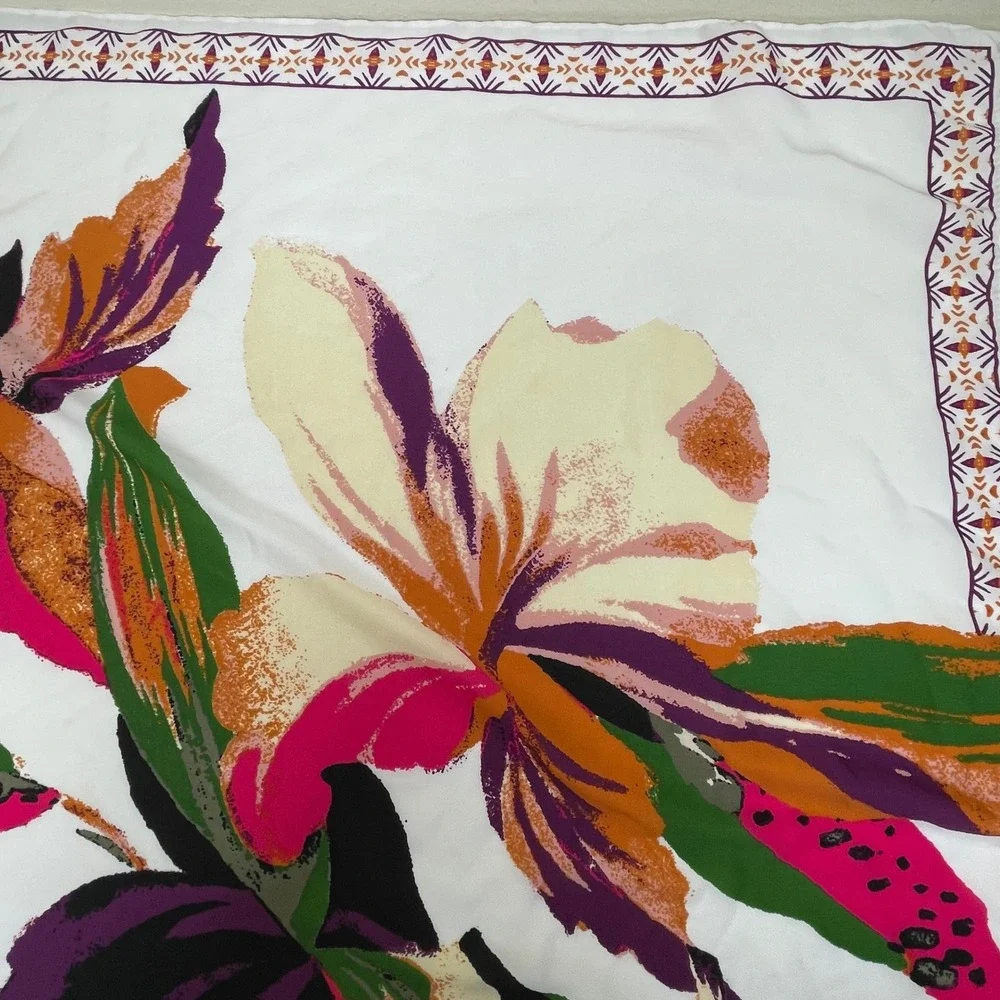 A New Day Women's Hair Purse Scarf Floral Square White Pink Green‎ Orange